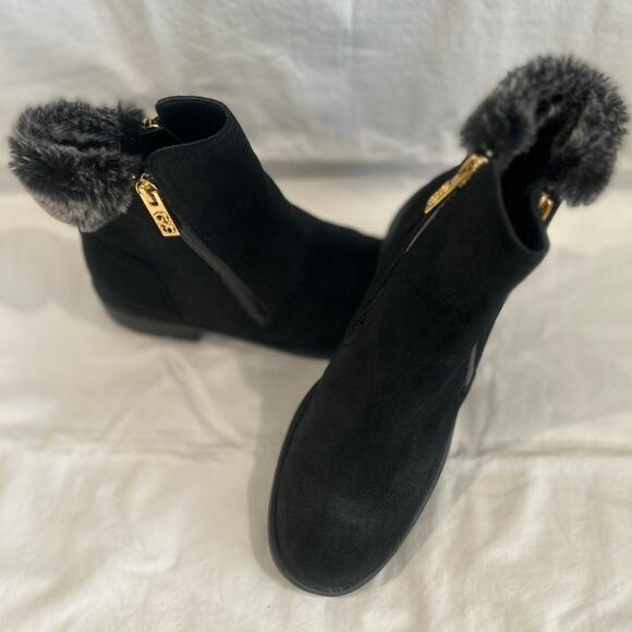 COLE HAAN Quinney Suede Faux Fur Dual Zip Waterproof Lug Sole Chelsea Bootie 6 - Picture 1 of 9